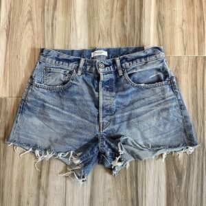 Moussy Vintage Denim Shorts Size 28 Button Fly Raw Hem Cut Off Jean Beach Summer